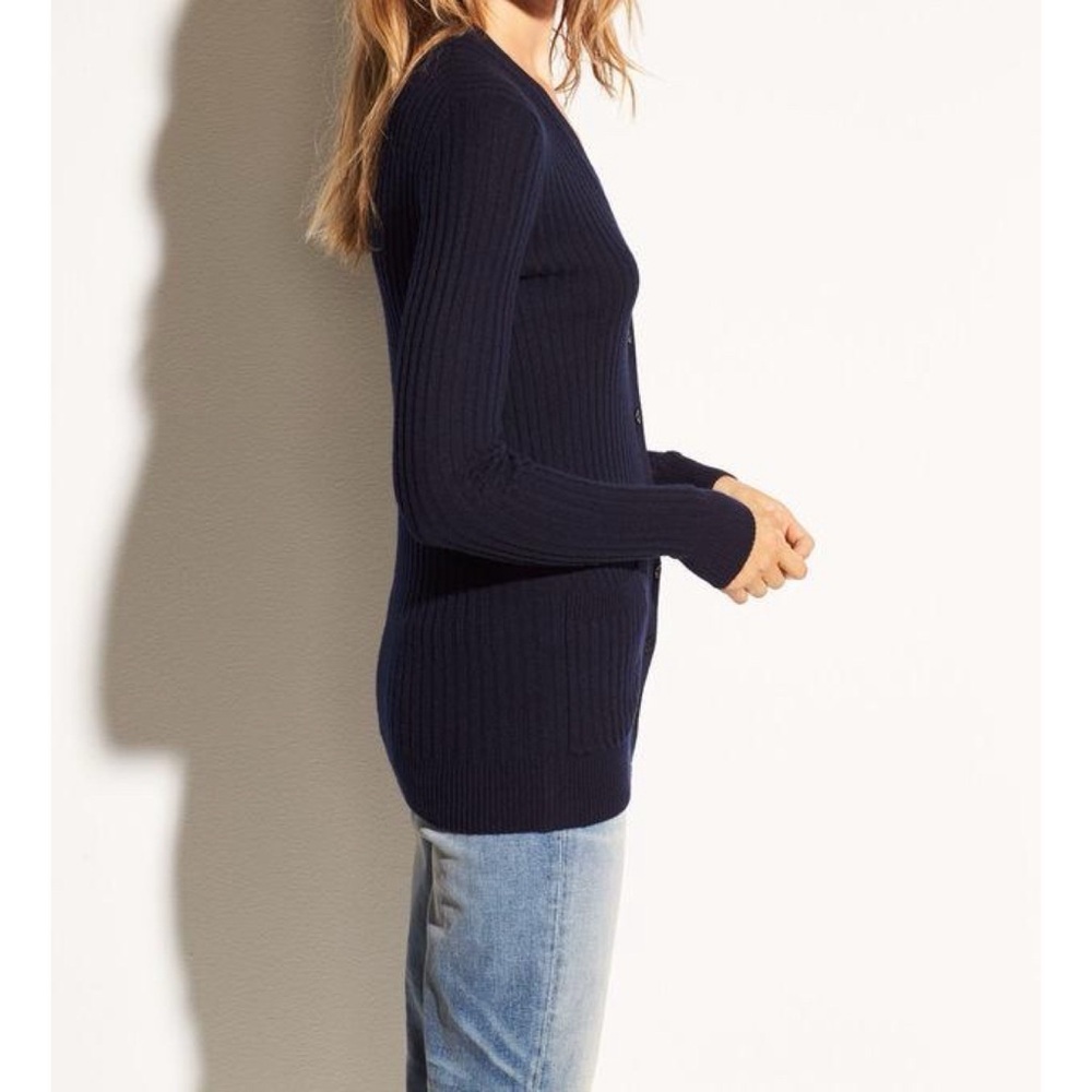 VINCE Rib Skinny Cashmere Cardigan Coastal Blue | XS - Picture 3 of 11